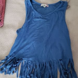 Girls blue fringed tank top